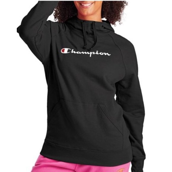 DEFECT Women's Champion Powerblend Fleece Hoodie, Script Logo Black XL 6D062 - Picture 1 of 1